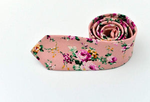 Pink Salmon Floral Skinny Tie Neckties JayKirbyTies 