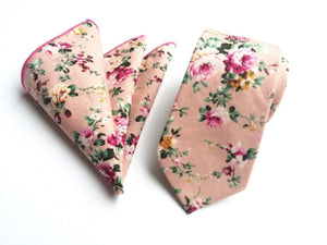 Pink Skinny Floral Tie + Square Tie + Square JayKirbyTies 