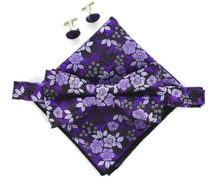 Purple Floral Bow Tie, Pocket Square and Cufflinks Set Bow Tie + Square JayKirbyTies 