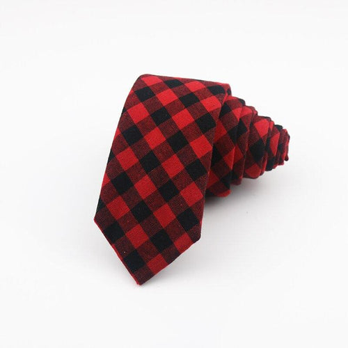 Red & Black Plaid Skinny Tie Neckties JayKirbyTies 