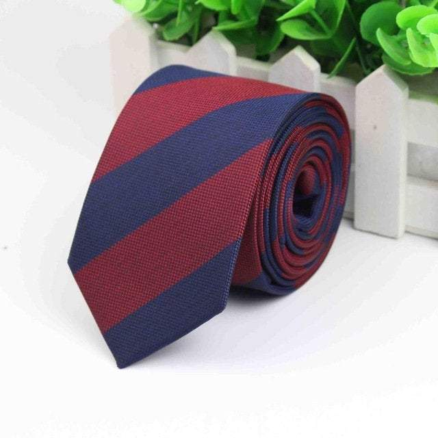 Red & Blue Striped Skinny Tie Neckties JayKirbyTies 