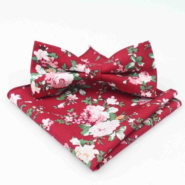 Red Floral Bow Tie & Pocket Square Bow Tie + Square JayKirbyTies 