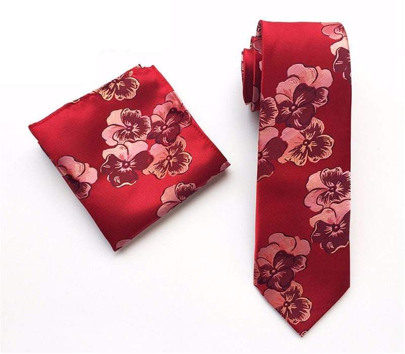 Red Floral Jacquard Tie & Pocket Square Tie + Square JayKirbyTies 