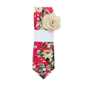 Red Floral Skinny Tie & Lapel Pin Tie + Lapel Pin JayKirbyTies 