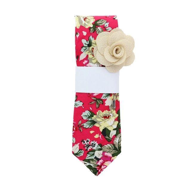 Red Floral Skinny Tie & Lapel Pin Tie + Lapel Pin JayKirbyTies 