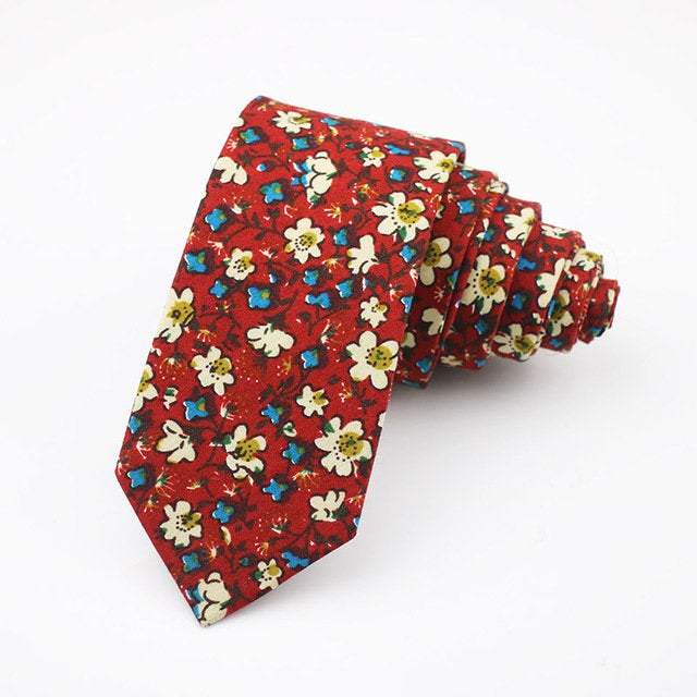 Red Floral Skinny Tie Neckties JayKirbyTies 