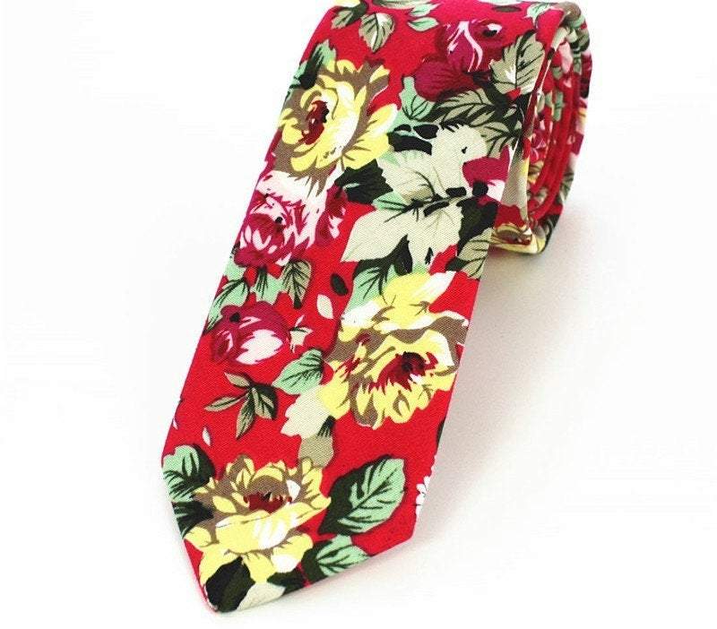 Red Floral Skinny Tie Neckties JayKirbyTies 