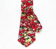 Load image into Gallery viewer, Red Floral Skinny Tie Neckties JayKirbyTies 