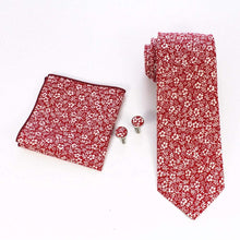 Load image into Gallery viewer, Red Floral Tie, Pocket Square &amp; Cufflinks Tie + Square JayKirbyTies 