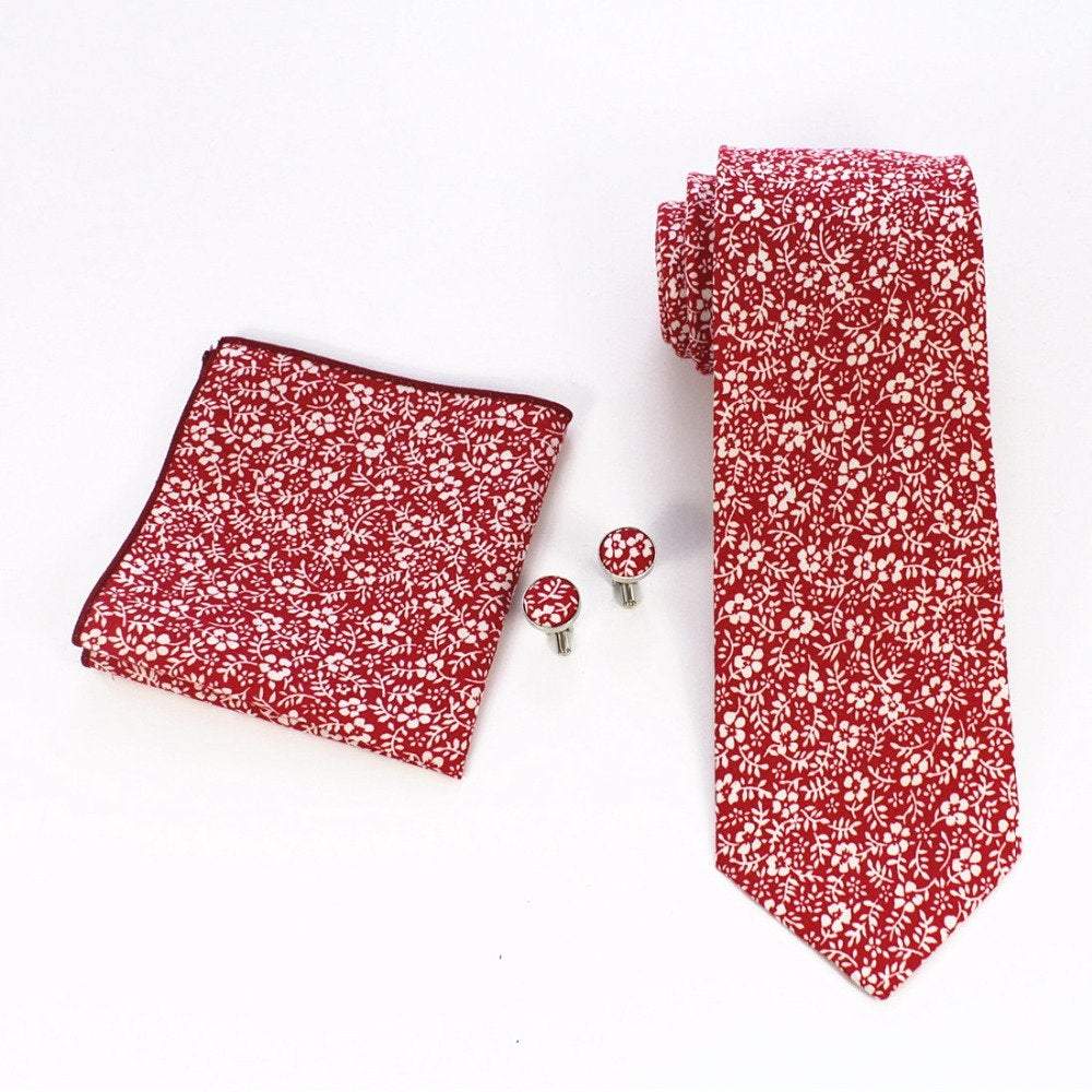 Red Floral Tie, Pocket Square & Cufflinks Tie + Square JayKirbyTies 