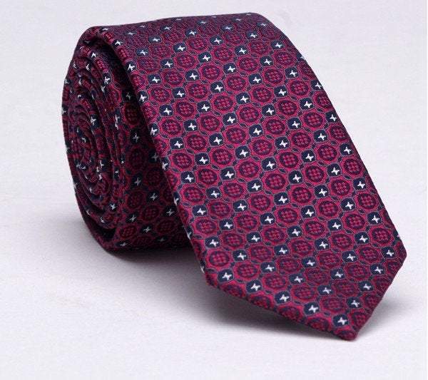 Red Geometric Pattern Skinny Tie Neckties JayKirbyTies 
