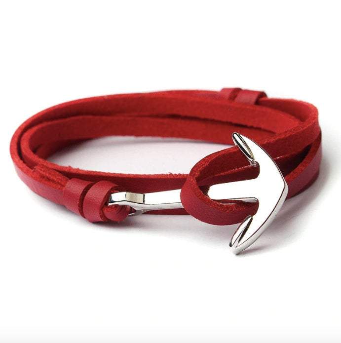 Red Leather Men's Anchor Bracelet Australia