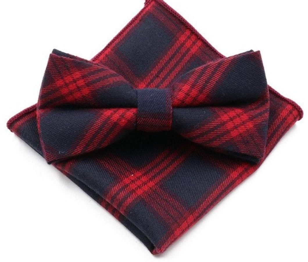 Red Plaid Tartan Bow Tie & Pocket Square Bow Tie + Square JayKirbyTies 