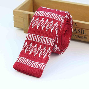 Red & White Aztec Pattern Knitted Tie Neckties JayKirbyTies 