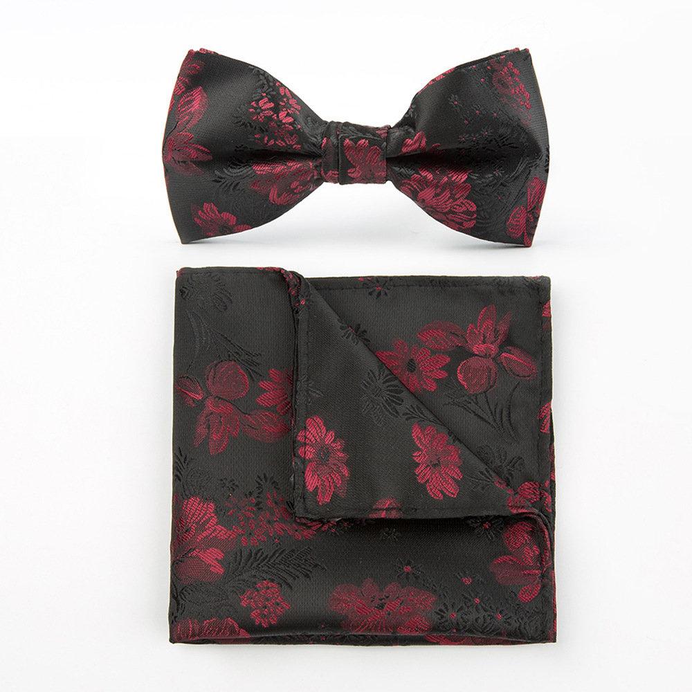 Red/Black Floral Bow Tie & Pocket Square Bow Tie + Square JayKirbyTies 