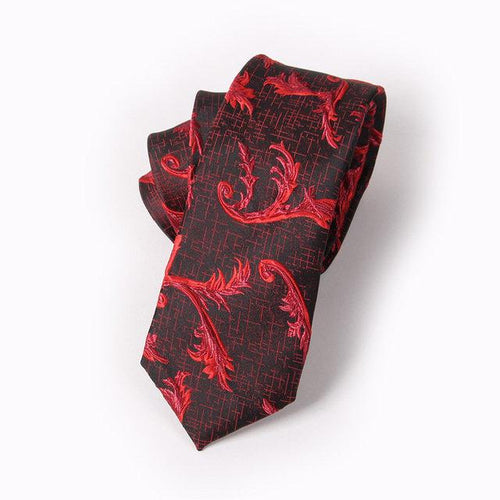 Red/Black Floral Skinny Tie Neckties JayKirbyTies 