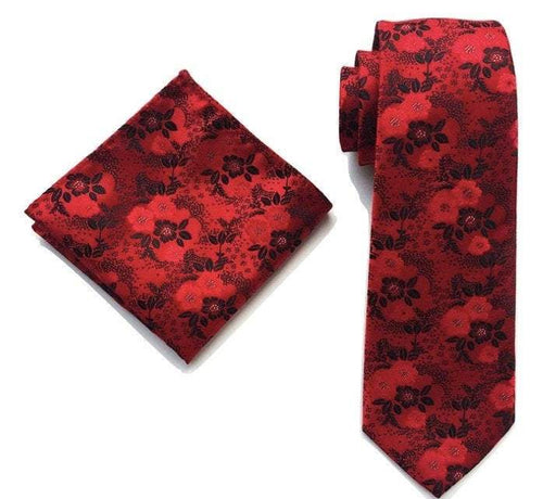 Red/Black Floral Tie & Pocket Square Tie + Square JayKirbyTies 