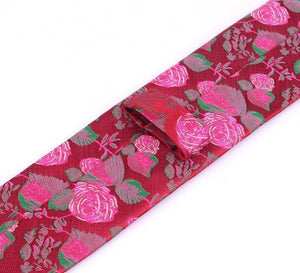 Red/Pink Floral Skinny Tie Neckties JayKirbyTies 