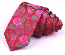 Load image into Gallery viewer, Red/Pink Floral Skinny Tie Neckties JayKirbyTies 