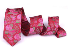 Load image into Gallery viewer, Red/Pink Floral Skinny Tie Neckties JayKirbyTies 