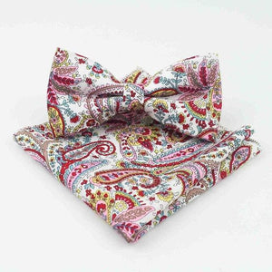 Red/White Paisley Floral Bow Tie & Pocket Square Bow Tie + Square JayKirbyTies 