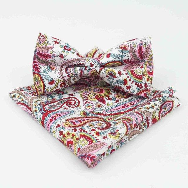 Red/White Paisley Floral Bow Tie & Pocket Square Bow Tie + Square JayKirbyTies 