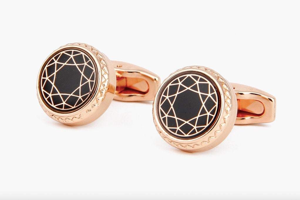 Rose Gold Black Geometric Cufflinks Cufflinks JayKirbyTies 