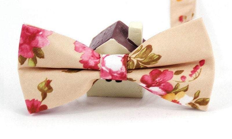 Sandy Beige Floral Bow Tie Bow Ties JayKirbyTies 