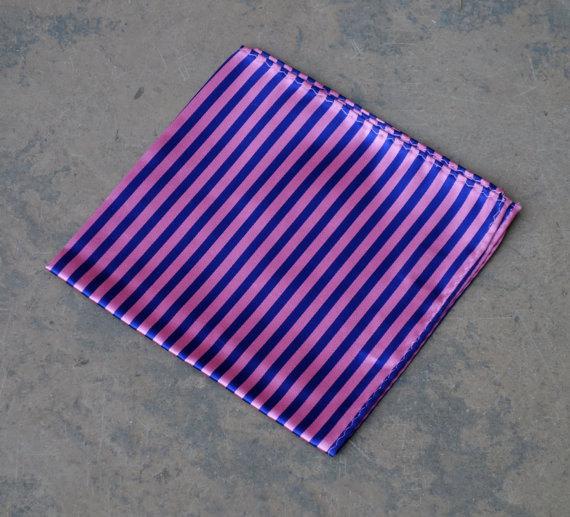 Silk Striped Pink & Blue Pocket Square Pocket Squares JayKirbyTies 