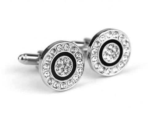 Silver & Black Diamante Crystal Round Cufflinks Cufflinks JayKirbyTies 