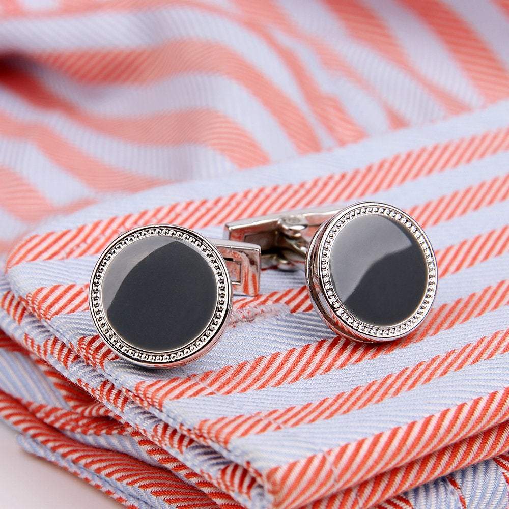 Silver & Black Round Cufflinks Cufflinks JayKirbyTies 