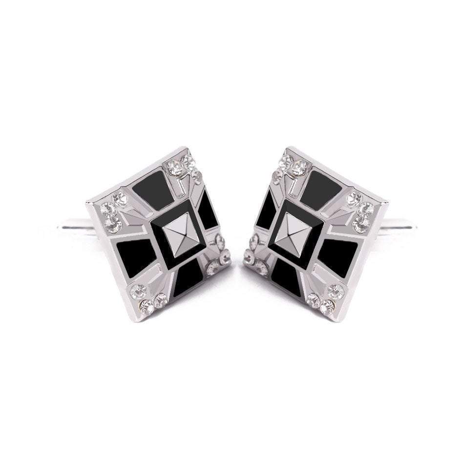 Silver & Black Square Crystal Cufflinks Australia