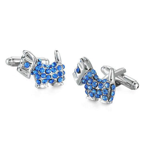 Silver & Blue Crystal Dog Cufflinks Cufflinks JayKirbyTies 