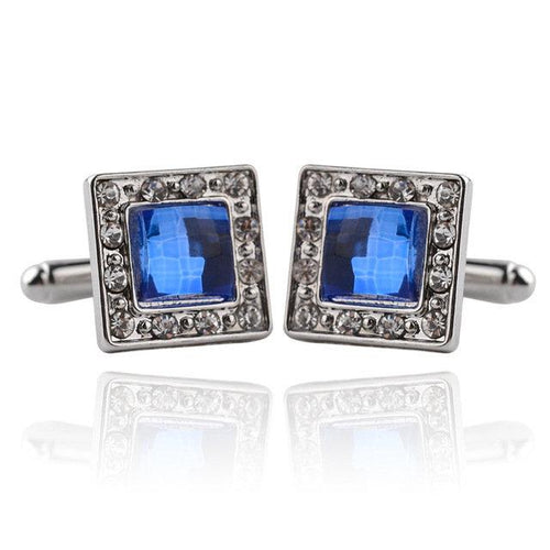 Silver & Blue Crystal Square Cufflinks Cufflinks JayKirbyTies 