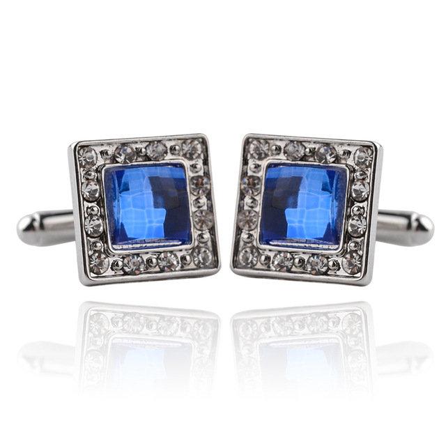 Silver & Blue Crystal Square Cufflinks Cufflinks JayKirbyTies 