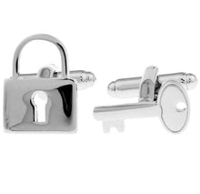 Load image into Gallery viewer, Silver Lock &amp; Key Cufflinks Cufflinks JayKirbyTies 