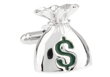 Load image into Gallery viewer, Silver Money Bag Cufflinks Cufflinks JayKirbyTies 