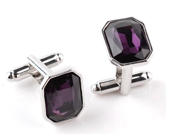 Silver & Purple Crystal Cufflinks Cufflinks JayKirbyTies 