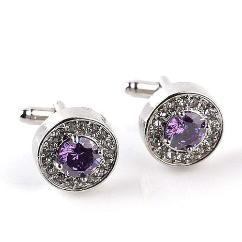 Silver & Purple Diamante Crystal Cufflinks Cufflinks JayKirbyTies 