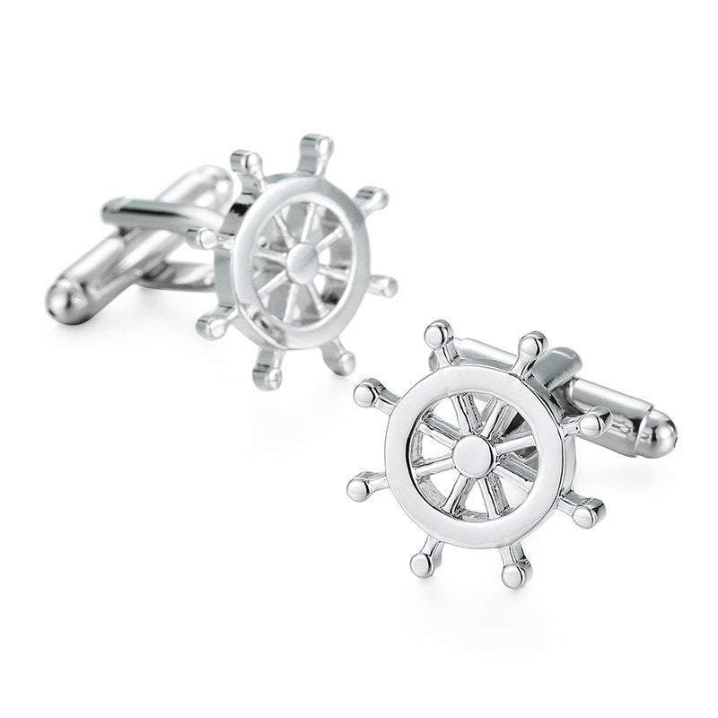 Silver Ship Wheel Cufflinks Cufflinks JayKirbyTies 
