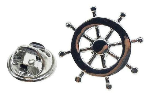 Silver Ship's Wheel Lapel Pin Enamel Lapel Pins JayKirbyTies 