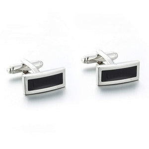 Silver/Black Curved Rectangular Cufflinks Cufflinks JayKirbyTies 