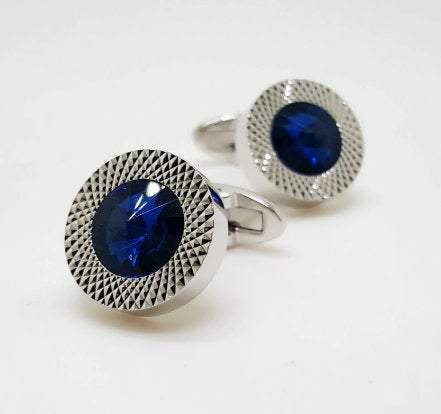 Silver/Blue Crystal Cufflinks Cufflinks JayKirbyTies 