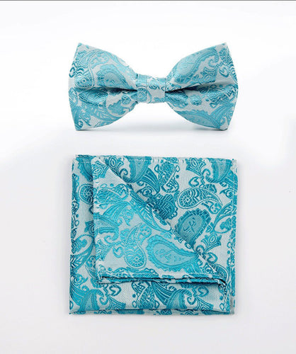 Teal Jacquard Paisley Bow Tie & Pocket Square Bow Tie + Square JayKirbyTies 