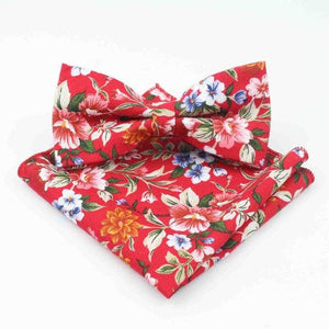 Tropical Red Floral Bow Tie & Pocket Square Bow Tie + Square JayKirbyTies 