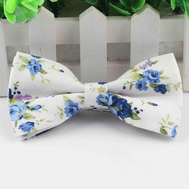 White & Blue Floral Bow Tie Bow Ties JayKirbyTies 