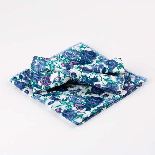 White Blue Floral Bow Tie & Pocket Square Bow Tie + Square JayKirbyTies 