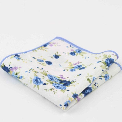 White Blue Floral Pocket Square Pocket Squares JayKirbyTies 