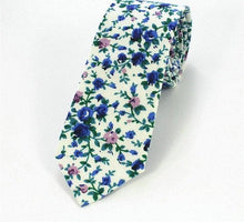 Load image into Gallery viewer, White Blue Floral Skinny Tie Neckties JayKirbyTies 