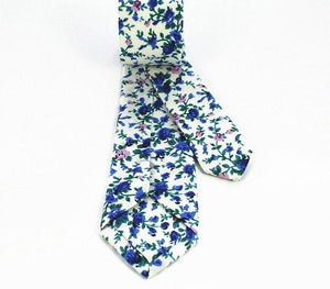 White Blue Floral Skinny Tie Neckties JayKirbyTies 